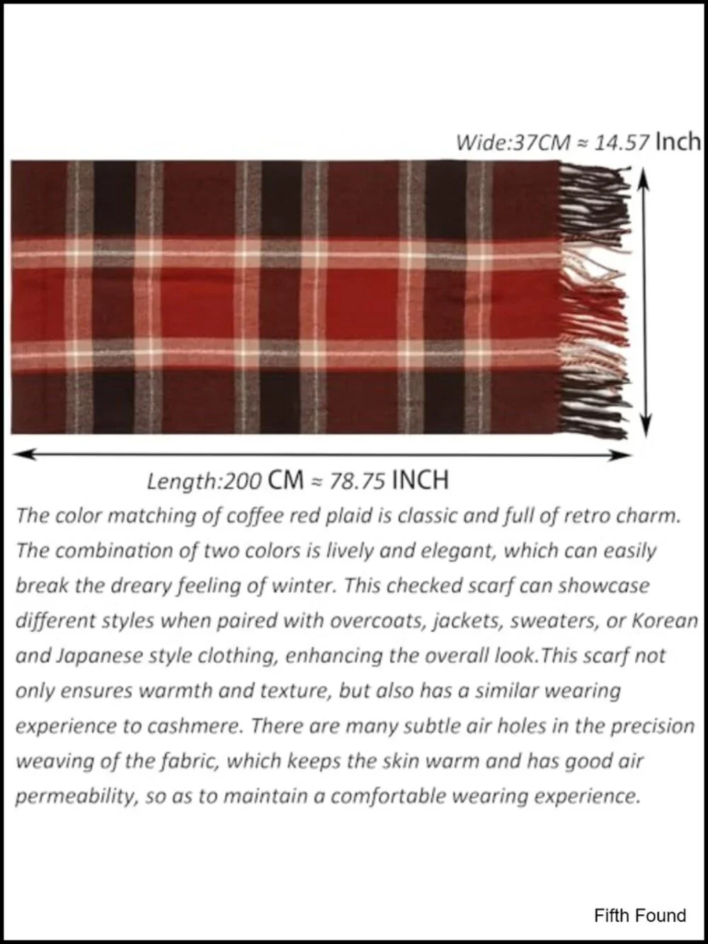 Oversized Plaid Scarf Shawl Wrap Tassel 100% Polyester Winter
